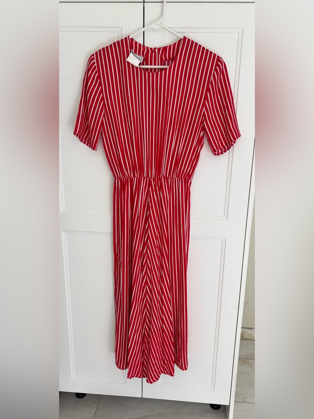 Savannah Red & White Vertical Stripe Midi Dress